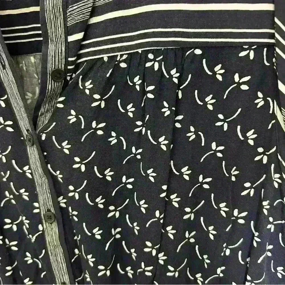 Loft Outlet Shift Dress Navy White Elastic Waist Sleeveless Stripes Floral MP - Picture 3 of 6